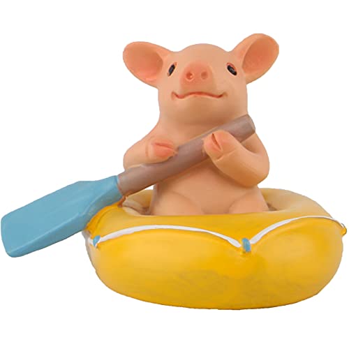 Mini Pig Figurine, Resin Home Decor, Lucky Animal Garden Statue for Micro Landscape (Pig Goes Kayaking) - color: Pig Goes Kayaking