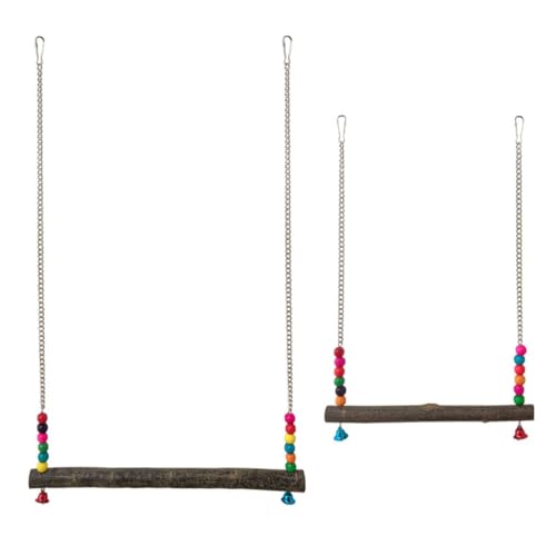 Chicken Swing, Bird Hanging Swings Toys, Wooden Biting Toys Chicken Swing with Bell for Medium and Large Parrots, Cockatoo, African Grey, Macaws, Random Color (L) - size: L