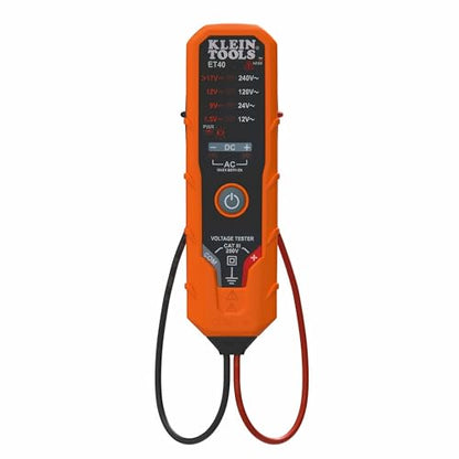 Klein Tools ET40 Digital AC/DC Voltage Tester, 12-240V AC, 1.5-24V DC, LED Illumination, DC Polarity, Auto Off, CAT III 250V-Class 2- Double Insulation, IP41 Dust and Water Resistant - style: 12/240 V
