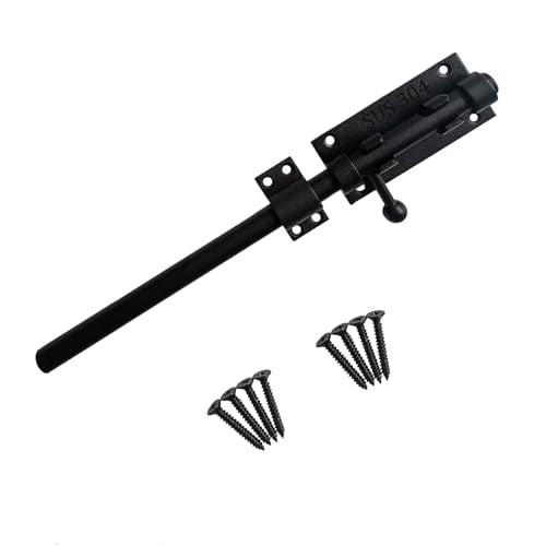 12 Inch Barrel Bolt Latch, 304 Stainless Steel Heavy Duty Gate Latch Slide Lock with Padlock Hole, 14mm Dia.Rod Security Sliding Bolt Gate Latch for Wooden Fence, Door Latch - Black - size: 12 Inch - Black