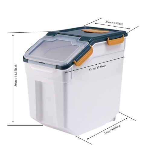 2 Pack 25lbs Rice Container with Wheels, Large Flour and Grain Storage Container with Lid, Measuring Cup and Scoop, Plastic Food Storage Bin for Kitchen Pantry (Dark Blue) - color: 2Pcs 25LB Blue