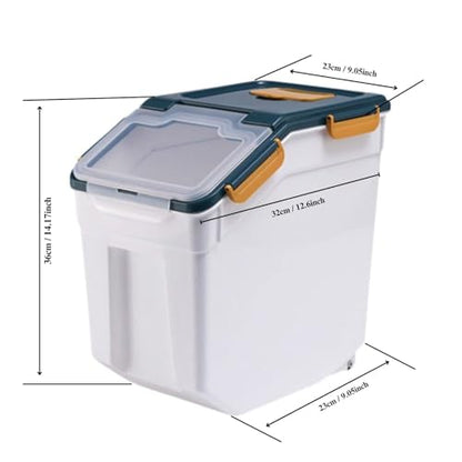 2 Pack 25lbs Rice Container with Wheels, Large Flour and Grain Storage Container with Lid, Measuring Cup and Scoop, Plastic Food Storage Bin for Kitchen Pantry (Dark Blue) - color: 2Pcs 25LB Blue