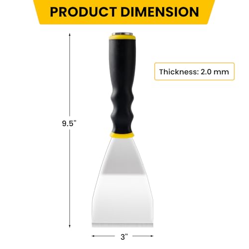 Mister Rui 3" Bent Scraper, Heavy Duty Paint Scraper Tool with Pole Socket Hammer End, Stainless Steel Bent Blade with Anti Slip Rubber Handle, Curved Floor Scraper for Cleaning, Removing, Repairing - color: Yellow