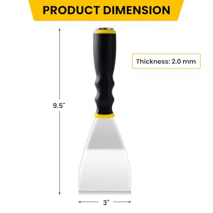 Mister Rui 3" Bent Scraper, Heavy Duty Paint Scraper Tool with Pole Socket Hammer End, Stainless Steel Bent Blade with Anti Slip Rubber Handle, Curved Floor Scraper for Cleaning, Removing, Repairing - color: Yellow