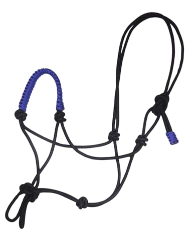 Premium Braided Rope Halter for Horses, Durable Hand-Tied Adjustable Nylon Horse Headcollar with Knots for Trail Riding, Lightweight & Strong Equestrian Western Tack - color: Blue