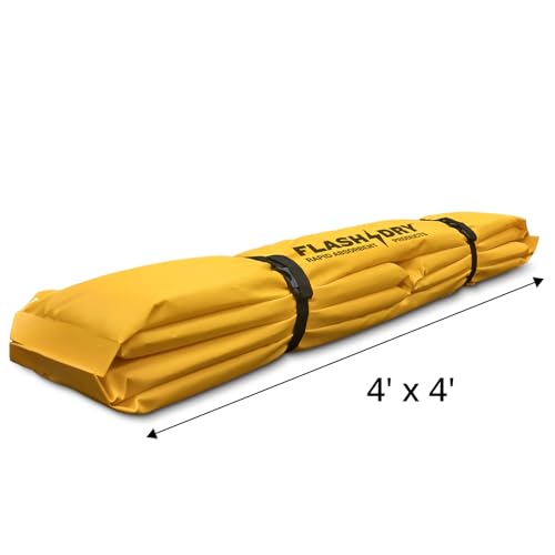 FLASHDRY Portable Spill Containment Berm, Folding Duck Pond 4' x 4', Reusable Oil, Fuel & Chemical Spill Containment Tray, UV-Resistant PVC, Heavy-Duty, Quick & Easy Setup, Garage & Industrial Use - color: Yellow