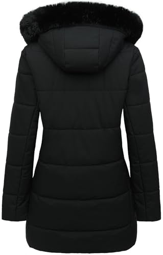 MOERDENG Women's Winter Puffer Coat Thicken Fleece Lined Down Jacket Waterproof Faux Fur Detachable Hooded Parka - color: Black, size: XX-Large