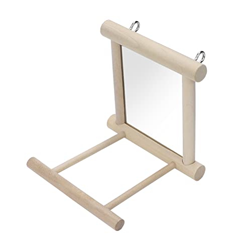 Bird Mirror with Perch Bird Toys for Parrots Budgies Parakeets Cockatiels Lovebirds Finches Canaries - color: Wood color