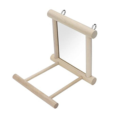Bird Mirror with Perch Bird Toys for Parrots Budgies Parakeets Cockatiels Lovebirds Finches Canaries - color: Wood color