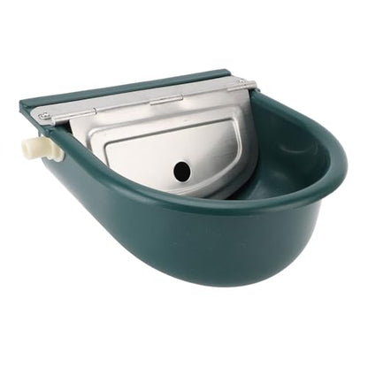 Livestock Water Bowl Trough Drinking Dispenser Farm Feeder Plastic with Iron Lid Float Ball Green for Cattle Sheep Horse