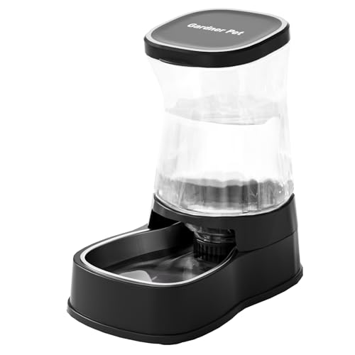 Automatic Gravity Water Dispenser for Dogs, 1Gallon Stainless Steel Dog and Cat Water Bowl Dispenser, Dog Water Fountain Dispenser for Small&Medium Dogs, Cats, Puppies(Black) - color: Black, size: 1 Gallon