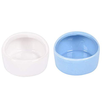 2 Pcs Gradient Side Hamster Ceramic Bowl, Cute Small Animal No Spill No Turnover Food Water Bowl, Suitable for Mouse, Chinchilla, Rat, Gerbil and Dwarf Hamster, Pet Supplies - color: White-Blue