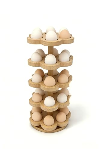 Wooden Egg Holder Countertop 360° Rotating, Egg Rack for 30 Eggs, Spiral Egg Storage Organizer for Kitchen Counter, Farmhouse Fresh Chicken Egg Dispenser for Home, Family (Wood) - color: Wood