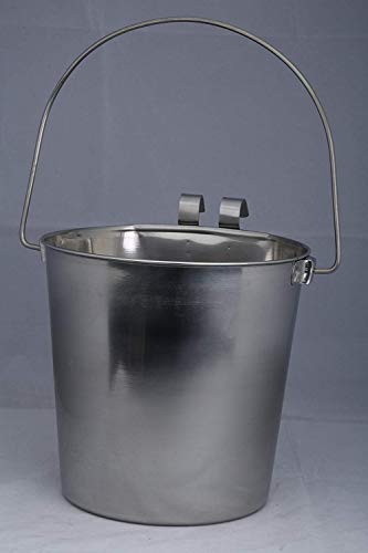 Indipets Heavy Duty Stainless Steel Flat Sided Pail with Hooks - 1 Quart - Lays Flat Against Dog Kennel, Crate or Fence - size: 1 Quart