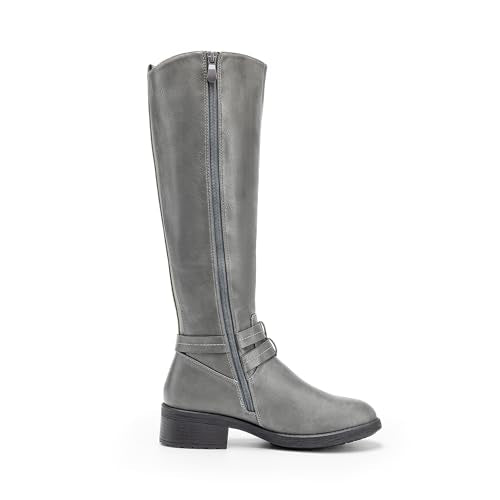 DREAM PAIRS Women's Knee High Boots, Buckle Riding Boots - color: Grey, size: 8.5