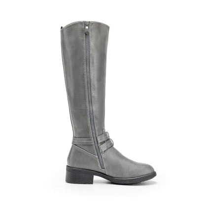 DREAM PAIRS Women's Knee High Boots, Buckle Riding Boots - color: Grey, size: 7