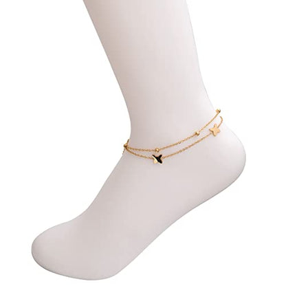 Charms Anklet Foot Bracelet for Women - color: Gold Butterfly with Chain