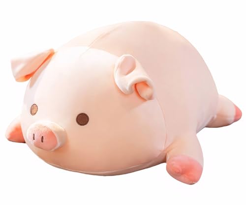 Pig Stuffed Animal Plush Pillow - 15.7'' Cute Kawaii Pink Pig Hugging Pillow, Soft Cuddle Plush Toy, Adorable Birthday Gift for Girls and Girlfriend (Round Eyes, 15.7in) - color: Round Eyes