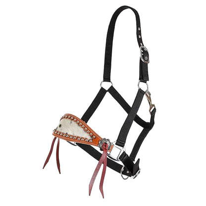 Showman Black Nylon Bronc Halter w/Cowhide Inlay