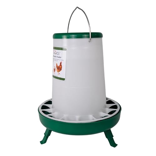 Hen's Choice 11 LB Poultry Feeder, Twist Lock Base, Adjustable Legs, Hangable with Lid (Green) - color: Green