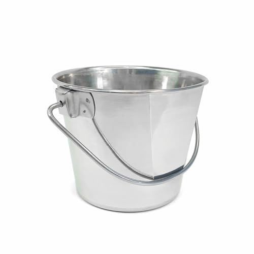1 Quart Stainless Steel Bucket - Heavy Duty Flat Side Small Metal Bucket for Feeding & Watering Pets, Livestock & Cleaning - Perfect for Crates, Kennels, Cages & Hang on Fences - 0.25 gal - size: 1 Quart