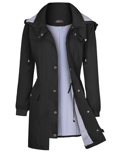 Bloggerlove Rain Jacket Women Lightweight Raincoat Waterproof Windbreaker Striped Climbing Outdoor Hooded Trench Coats S-XXL - color: Black, size: XX-Large