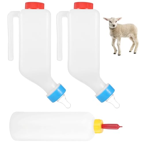3 PCS Lamb Feeding Bottles, 27 oz Hanging & 17 oz Handheld Feeders with Silicone Pacifiers, Built-in Scale, for Goat, Lamb, Fawn, Piglet, Kitten, Puppy