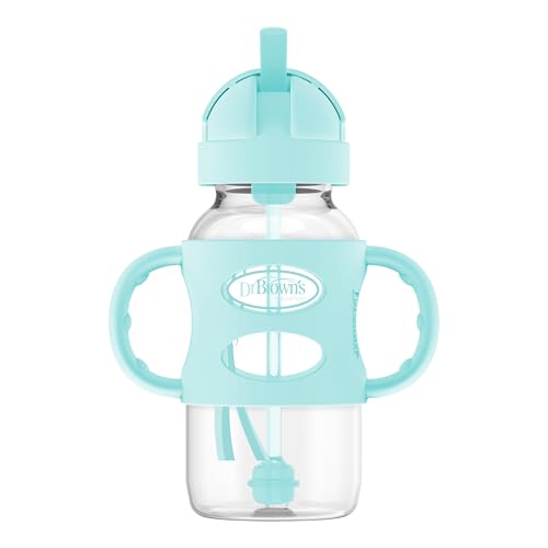 Dr. Brown's Wide-Neck Sippy Straw Bottle with Handles, Green, 9oz/270ml, 1-Pack - color: Green, size: 1 Count (Pack of 1)