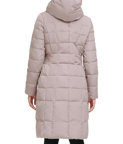 Cole Haan Women's Long Quilted Puffer Coat Down Jacket - color: Cashew Grey, size: Large