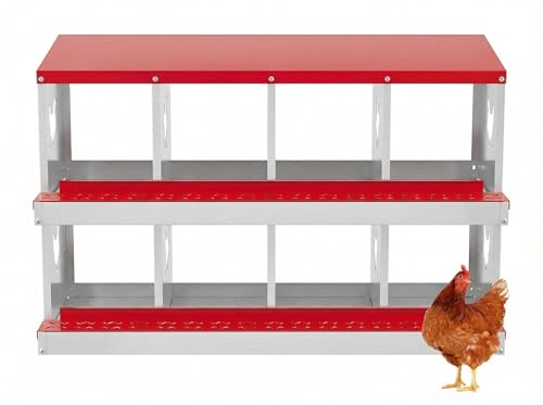 IDEALHOUSE Chicken Nesting Box, Galvanized Steel Laying Box with Rustproof & Roll-Away Egg Design, for Hens, Red 8 Compartment No Bracket - color: Red, size: 8 compartments (without bracket)