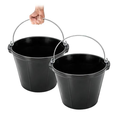 2 Pack Heavy Rubber Horse Feed Bucket,10 Quart Large Utility Feed Pan with Handle , 11.4 X 8.6 inch Horse Trough Heavy Duty Feeder Trough for Livestock Goats Animals Durable Pan Bowl Black