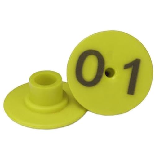 KaDdu 100-Piece Pre-Numbered Livestock Ear Tags (001-100) for Pigs, Cattle, Cows, Goats, Sheep 7 Colors - Easy Identification Tags for Farm Animals 0-100 Yellow - color: Yellow