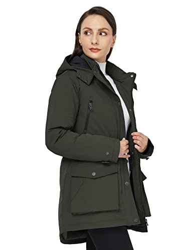 WenVen Women's Waterproof Winter Coats Warm Thicken Puffer Jackets with Detachable Hood - color: Army Green, size: Small