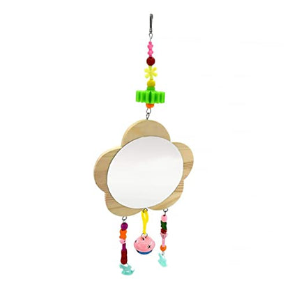 Creative Wooden Chicken Hanging Mirror Toy Bell Interactive Rooster and Hen Plaything for Pet Birds for Coop Enrichment and Entertainment