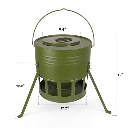 KOL Metal Chicken Feeder - 20lbs No Waste Chicken Feeder with 12 Ports, Powder Coated Rust-Proof Design & Smooth Edges for Safe Feeding (Avocado Green) - color: Avocado Green