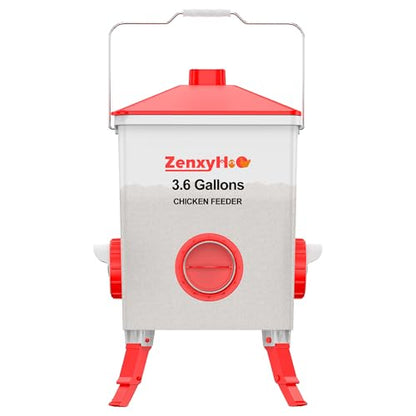 ZenxyHoC 3.6 Gal Chicken Feeder with Anti-Roost Cone, 3 Height Adjustable Locking Legs and 4 No-Waste Ports for Backyard Flock