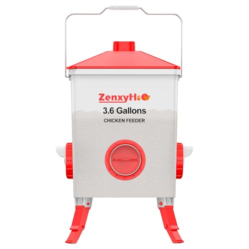 ZenxyHoC 3.6 Gal Chicken Feeder with Anti-Roost Cone, 3 Height Adjustable Locking Legs and 4 No-Waste Ports for Backyard Flock