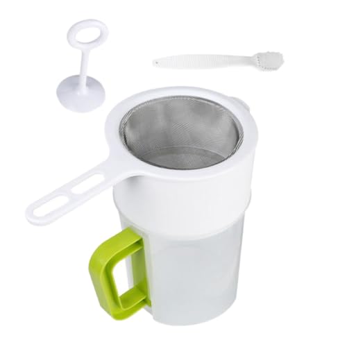 Soy Milk Filter Cup and Juice Mesh Strainer Set 1.5l with Fine Food Strainer Spoon and Cleaning Brush for Homemade Yogurt, Nut Milk, and Juice Filtering in Kitchen