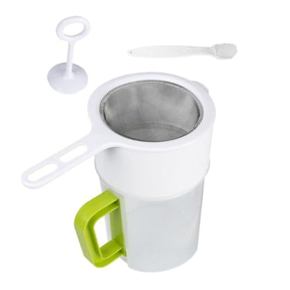 Soy Milk Filter Cup and Juice Mesh Strainer Set 1.5l with Fine Food Strainer Spoon and Cleaning Brush for Homemade Yogurt, Nut Milk, and Juice Filtering in Kitchen