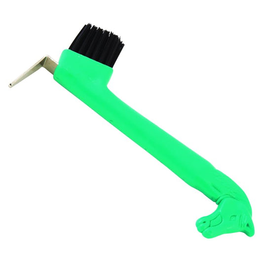 Jeffers Equine 2-in-1 Horse Head Hoof Pick with Cleaning Brush, Durable Hoof Cleaner Tool for Horses, Stiff Bristle Grooming Brush, Equine Stable Tack for Daily Hoof Care and Dirt Removal - Green - color: Green
