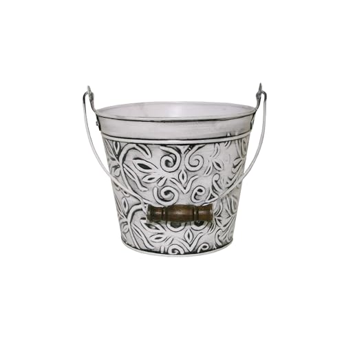 Headwind Vintage Collection - Floral Rustic White Planter with Handles – 8 Inch Medium Flower Pots Decorative Plant Indoor – Plant Pots Indoor with Drainage By Robert Allen - color: Rustic White, size: 8"