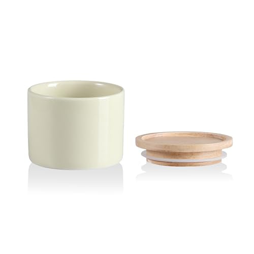 Sweejar Kitchen Canisters Ceramic Food Storage Jar, Stackable Containers with Airtight Seal Wooden Lid for Serving Ground Coffee, Tea, Sugar, Spice and More - 5 Fl Oz(Beige) - color: Beige, style: 5 Fl Oz (3.3"x2.6")