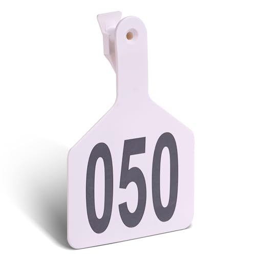Cattle Ear Tags with 001-050 Numbers Large 1-Piece Z Livestock Ear Tags for Cow Goat Sheep Pig Calves Dog,Animal ID Identification Tag 4.4"x 3",White - color: White, size: 50