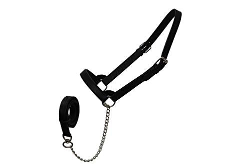 Derby Originals Premium Fancy Stitch Flat Leather Cattle Show Halter – Adjustable Fit with 48" Lead and 14" Chain, Small/Medium/Large – 1-Year Warranty - color: Black, size: Large (950lbs-1500lbs)