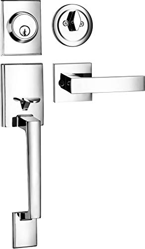 Berlin Modisch Single Cylinder HandleSet with Lever Door Handle (for Entrance and Front Door) Reversible for Right and Left Handed and a Single Cylinder deadbolt Handle Set Polished Chrome Finish - color: Polished Chrome, size: HandleSet