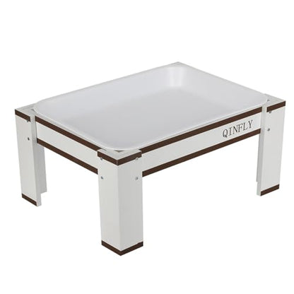 Large Chicken Picnic Table Feeder No Waste with Removable Plastic Tray,Chicken Coop Accessories Must Haves,Poultry Feeder,Chicken Food Dispenser - color: White-Brown, size: 16.1in*11.8in*8.7in