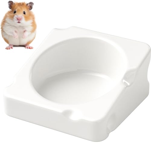 Hamster Food Bowl - Ceramic Guinea Pig Bowl Chew-Proof 4.3in | Small Pet Anti-Turning Food & Water Feeding Dish for Rabbit, Gerbils, Mice, Rats, Chinchillas -Cute Cheese-Shaped - color: white