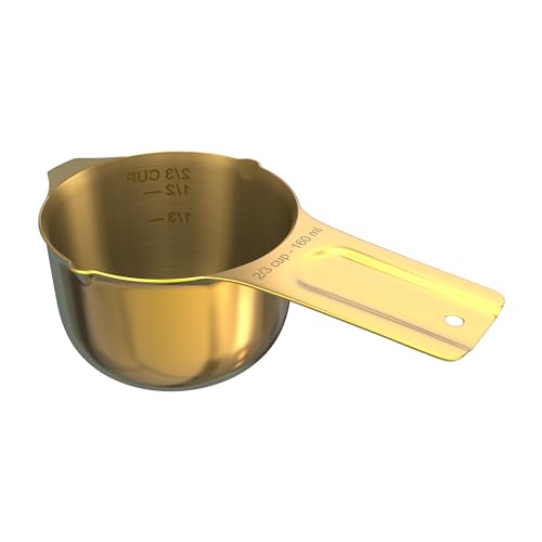 Color Up ⅔ Cup Measuring Cup (160 ml) – Premium Gold Stainless Steel, Accurate for Wet & Dry Ingredients, Embossed Markings, Easy-Pour Spouts, Dishwasher-Safe, Kitchen Essential - size: 2/3 Cup (160 ml) Gold