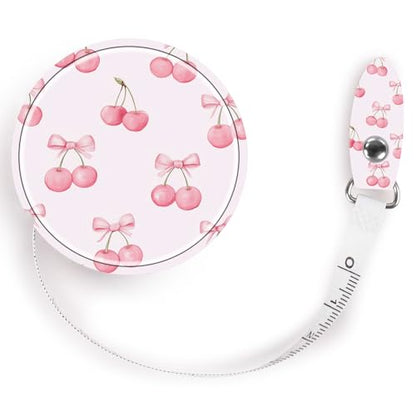 Retractable Mini Tape Measure, Auto-Retract, Premium Leather Tape Measure, Dual-Sided Ruler, Ideal for Fabric Cutting, Body Measurements, and Handicrafts (Pink Bow Cherry) - color: Pink Bow Cherry