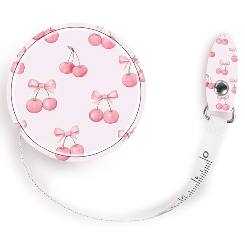 Retractable Mini Tape Measure, Auto-Retract, Premium Leather Tape Measure, Dual-Sided Ruler, Ideal for Fabric Cutting, Body Measurements, and Handicrafts (Pink Bow Cherry) - color: Pink Bow Cherry